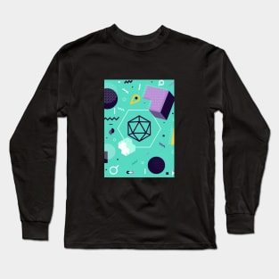 Polyhedral Dice Set Memphis Design Teal Violet Tabletop RPG Long Sleeve T-Shirt